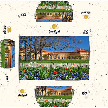 Palace garden with the orangery in spring at the time of the tulip blossom 100 Jigsaw Puzzle box 3D Modell