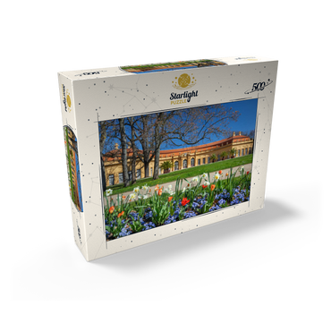 Palace garden with the orangery in spring at the time of the tulip blossom 500 Jigsaw Puzzle box view1