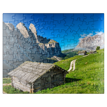 puzzleplate At the Gardena Pass against Sella Group and Sassolungo (3181m), Dolomites, Trentino-South Tyrol 100 Jigsaw Puzzle
