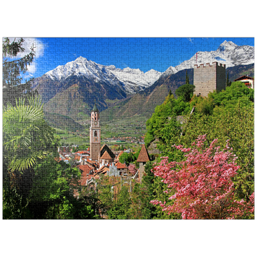 puzzleplate Old town with parish church and powder tower against Texelgruppe, Meran 1000 Jigsaw Puzzle