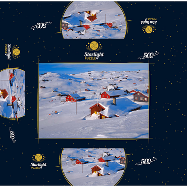 View over cabin village Ustaoset, Buskerud, Hallingdal, Norway 500 Jigsaw Puzzle box 3D Modell