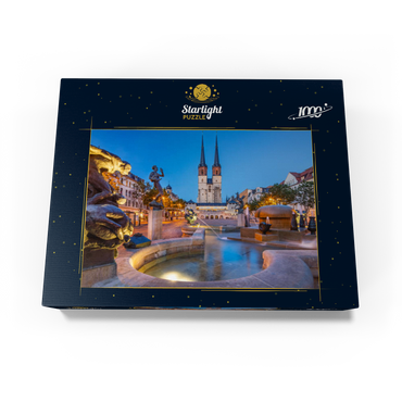 Göbel fountain at the Hallmarkt with the market church St. Marien, Marienkirche 1000 Jigsaw Puzzle box view1