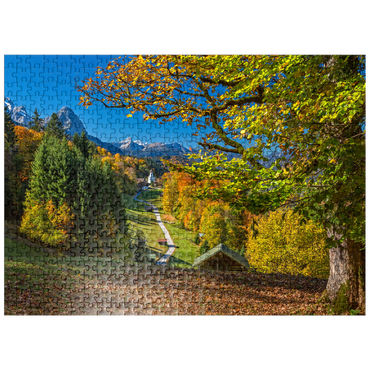 puzzleplate Wamberg (996m), church St. Anna (1721) against Daniel (2340m), Garmisch-Partenkirchen, Upper Bavaria 500 Jigsaw Puzzle