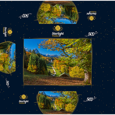 Wamberg (996m), church St. Anna (1721) against Daniel (2340m), Garmisch-Partenkirchen, Upper Bavaria 500 Jigsaw Puzzle box 3D Modell