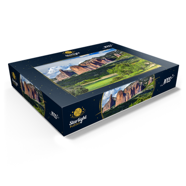 Rock formation Los Mallos de Riglos at the mountain village Riglos in Sierra de Loarre 1000 Jigsaw Puzzle box view1