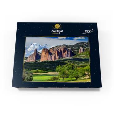 Rock formation Los Mallos de Riglos at the mountain village Riglos in Sierra de Loarre 1000 Jigsaw Puzzle box view1