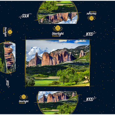 Rock formation Los Mallos de Riglos at the mountain village Riglos in Sierra de Loarre 1000 Jigsaw Puzzle box 3D Modell