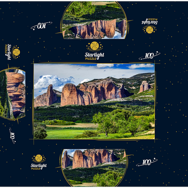 Rock formation Los Mallos de Riglos at the mountain village Riglos in Sierra de Loarre 100 Jigsaw Puzzle box 3D Modell