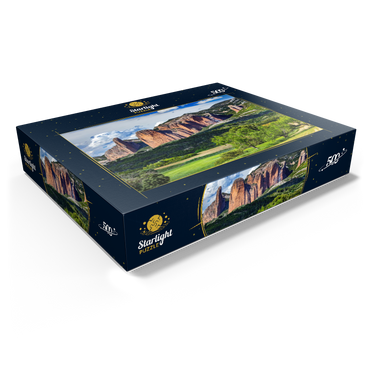 Rock formation Los Mallos de Riglos at the mountain village Riglos in Sierra de Loarre 500 Jigsaw Puzzle box view1