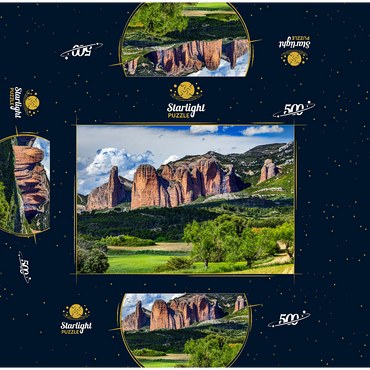 Rock formation Los Mallos de Riglos at the mountain village Riglos in Sierra de Loarre 500 Jigsaw Puzzle box 3D Modell