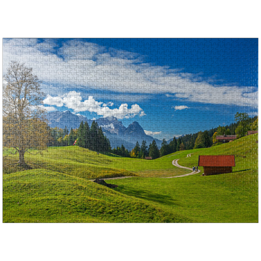 puzzleplate At the mountain inn Gschwandtnerbauer (1020m) against Zugspitzgruppe (2962m), Garmisch-Partenkirchen 1000 Jigsaw Puzzle
