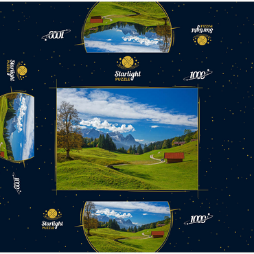 At the mountain inn Gschwandtnerbauer (1020m) against Zugspitzgruppe (2962m), Garmisch-Partenkirchen 1000 Jigsaw Puzzle box 3D Modell