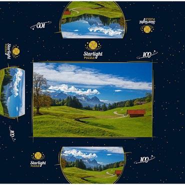 At the mountain inn Gschwandtnerbauer (1020m) against Zugspitzgruppe (2962m), Garmisch-Partenkirchen 100 Jigsaw Puzzle box 3D Modell