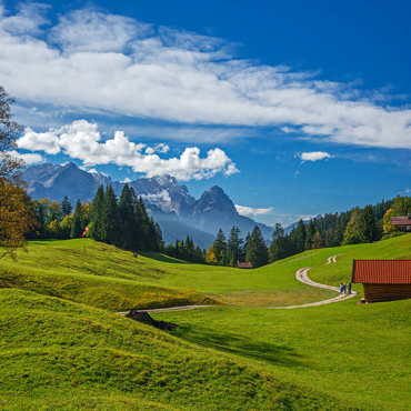 At the mountain inn Gschwandtnerbauer (1020m) against Zugspitzgruppe (2962m), Garmisch-Partenkirchen 500 Jigsaw Puzzle 3D Modell