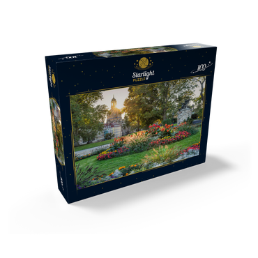 Brühlscher Garten at the eastern end of the Brühl Terrace with view to the Frauenkirche in the evening 100 Jigsaw Puzzle box view1