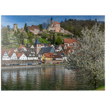 puzzleplate Historic town center with Hirschhorn castle in springtime 1000 Jigsaw Puzzle