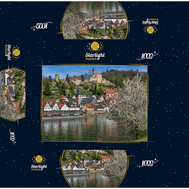 Historic town center with Hirschhorn castle in springtime 1000 Jigsaw Puzzle box 3D Modell