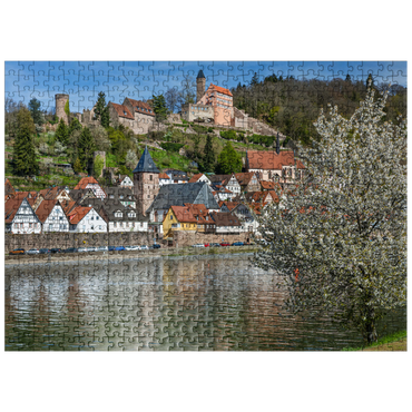 puzzleplate Historic town center with Hirschhorn castle in springtime 500 Jigsaw Puzzle