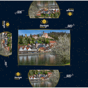 Historic town center with Hirschhorn castle in springtime 500 Jigsaw Puzzle box 3D Modell