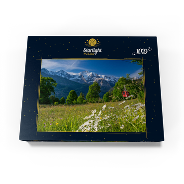 Isenfluh, hamlet Sulwald mountain station of the cable car against Eiger, Mönch and Jungfrau 1000 Jigsaw Puzzle box view1