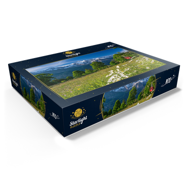 Isenfluh, hamlet Sulwald mountain station of the cable car against Eiger, Mönch and Jungfrau 100 Jigsaw Puzzle box view1