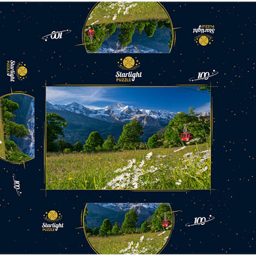 Isenfluh, hamlet Sulwald mountain station of the cable car against Eiger, Mönch and Jungfrau 100 Jigsaw Puzzle box 3D Modell