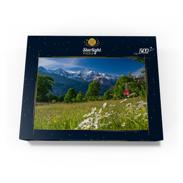 Isenfluh, hamlet Sulwald mountain station of the cable car against Eiger, Mönch and Jungfrau 500 Jigsaw Puzzle box view1