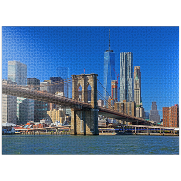 puzzleplate View to Brooklyn Bridge with One World Trade Center, Manhattan, New York City, USA 1000 Jigsaw Puzzle