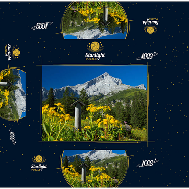 Fountain at Kreuzeck with Alpspitze (2628m), Garmisch-Partenkirchen, Upper Bavaria 1000 Jigsaw Puzzle box 3D Modell