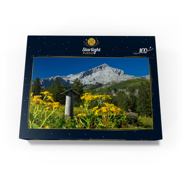 Fountain at Kreuzeck with Alpspitze (2628m), Garmisch-Partenkirchen, Upper Bavaria 100 Jigsaw Puzzle box view1