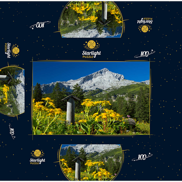 Fountain at Kreuzeck with Alpspitze (2628m), Garmisch-Partenkirchen, Upper Bavaria 100 Jigsaw Puzzle box 3D Modell