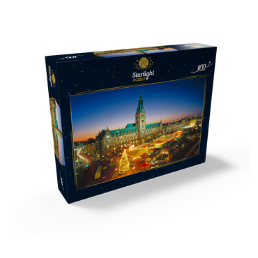Christmas market at the town hall square with town hall, Hamburg 100 Jigsaw Puzzle box view1
