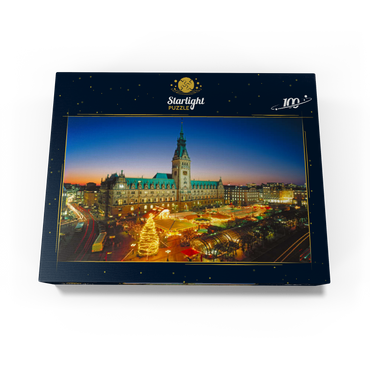 Christmas market at the town hall square with town hall, Hamburg 100 Jigsaw Puzzle box view1