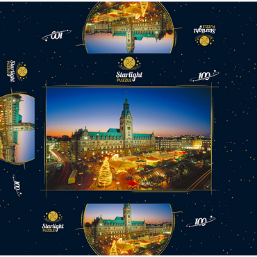 Christmas market at the town hall square with town hall, Hamburg 100 Jigsaw Puzzle box 3D Modell