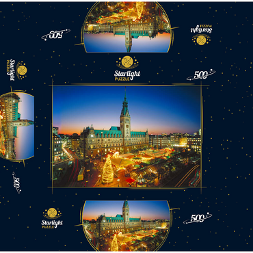 Christmas market at the town hall square with town hall, Hamburg 500 Jigsaw Puzzle box 3D Modell