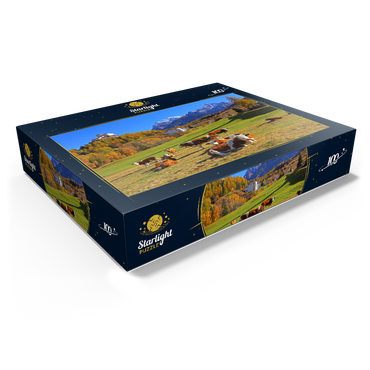 Cows on pasture with view to Tarasp Castle, Grisons, Switzerland 100 Jigsaw Puzzle box view1