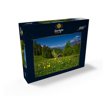 Way to Wamberg against Zugspitze (2962m), Daniel (2340m) in Tyrol, and Kramer (1985m) 1000 Jigsaw Puzzle box view1