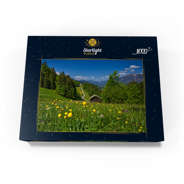 Way to Wamberg against Zugspitze (2962m), Daniel (2340m) in Tyrol, and Kramer (1985m) 1000 Jigsaw Puzzle box view1