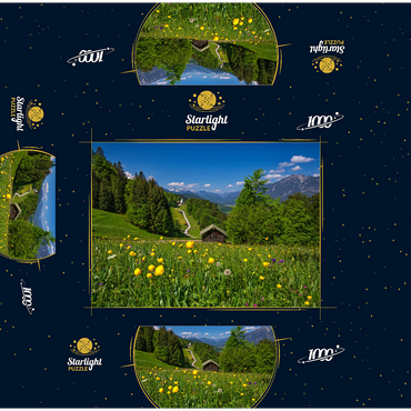 Way to Wamberg against Zugspitze (2962m), Daniel (2340m) in Tyrol, and Kramer (1985m) 1000 Jigsaw Puzzle box 3D Modell