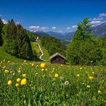 Way to Wamberg against Zugspitze (2962m), Daniel (2340m) in Tyrol, and Kramer (1985m) 500 Jigsaw Puzzle 3D Modell