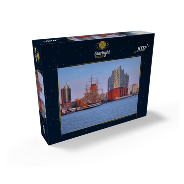 Sailing ship Amerigo Vespucci at the Überseebrücke in the harbor with Elbphilharmonie in the HafenCity, Hamburg 1000 Jigsaw Puzzle box view1