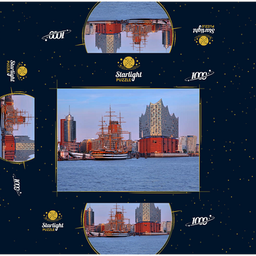 Sailing ship Amerigo Vespucci at the Überseebrücke in the harbor with Elbphilharmonie in the HafenCity, Hamburg 1000 Jigsaw Puzzle box 3D Modell
