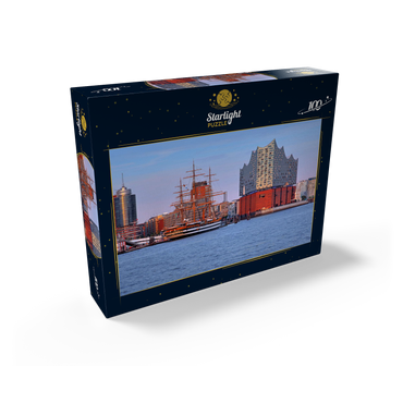 Sailing ship Amerigo Vespucci at the Überseebrücke in the harbor with Elbphilharmonie in the HafenCity, Hamburg 100 Jigsaw Puzzle box view1