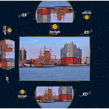 Sailing ship Amerigo Vespucci at the Überseebrücke in the harbor with Elbphilharmonie in the HafenCity, Hamburg 100 Jigsaw Puzzle box 3D Modell