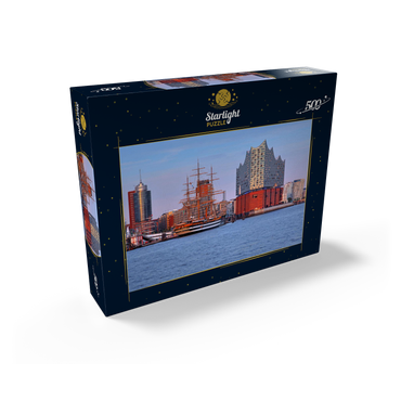 Sailing ship Amerigo Vespucci at the Überseebrücke in the harbor with Elbphilharmonie in the HafenCity, Hamburg 500 Jigsaw Puzzle box view1