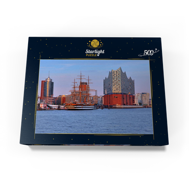 Sailing ship Amerigo Vespucci at the Überseebrücke in the harbor with Elbphilharmonie in the HafenCity, Hamburg 500 Jigsaw Puzzle box view1