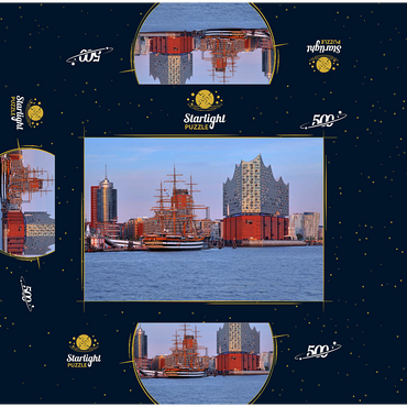 Sailing ship Amerigo Vespucci at the Überseebrücke in the harbor with Elbphilharmonie in the HafenCity, Hamburg 500 Jigsaw Puzzle box 3D Modell