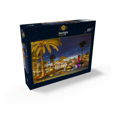 Fountain with palm trees in the evening, Aqaba, Gulf of Aqaba, Jordan 100 Jigsaw Puzzle box view1
