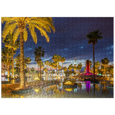 puzzleplate Fountain with palm trees in the evening, Aqaba, Gulf of Aqaba, Jordan 500 Jigsaw Puzzle