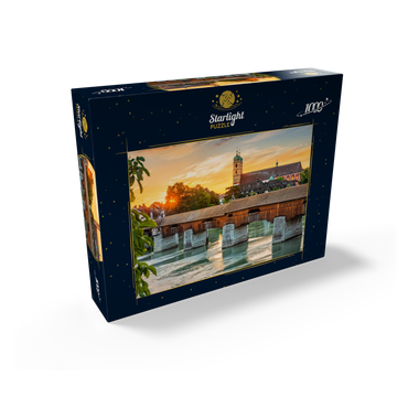 Covered wooden bridge and Fridolinsmünster in Bad Säckingen at sunset 1000 Jigsaw Puzzle box view1